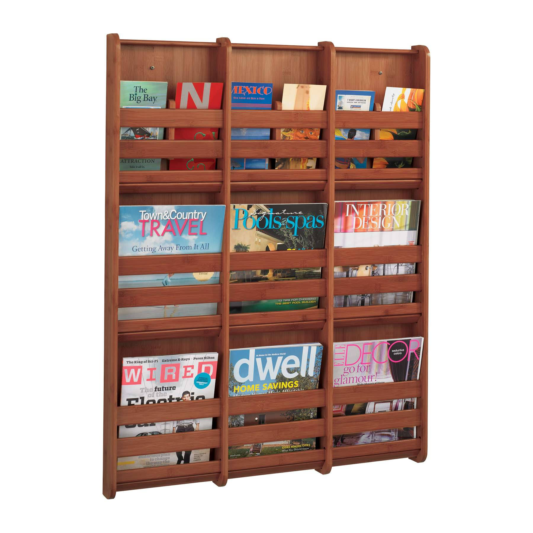 Safco 9-Pocket Bamboo Magazine Wall Rack