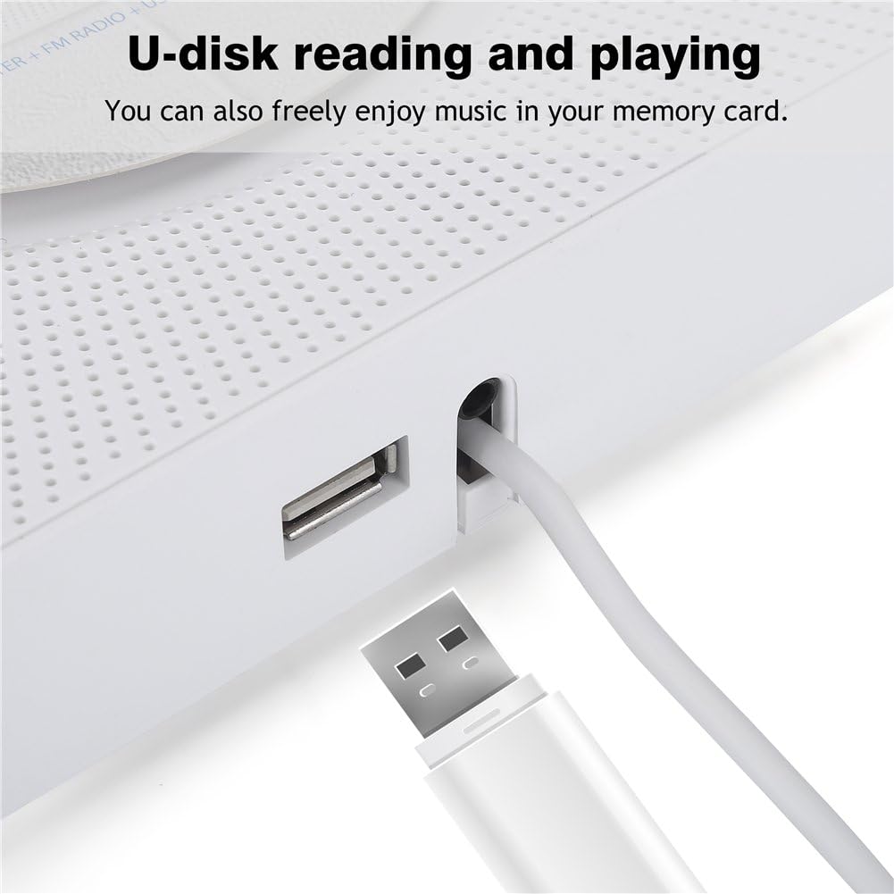 Portable CD Player, Wall Mountable Player with Bluetooth CD, Portable CD Player Kit with Remote Control USB Interface MP3 FM Radio Hifi Speaker (White)