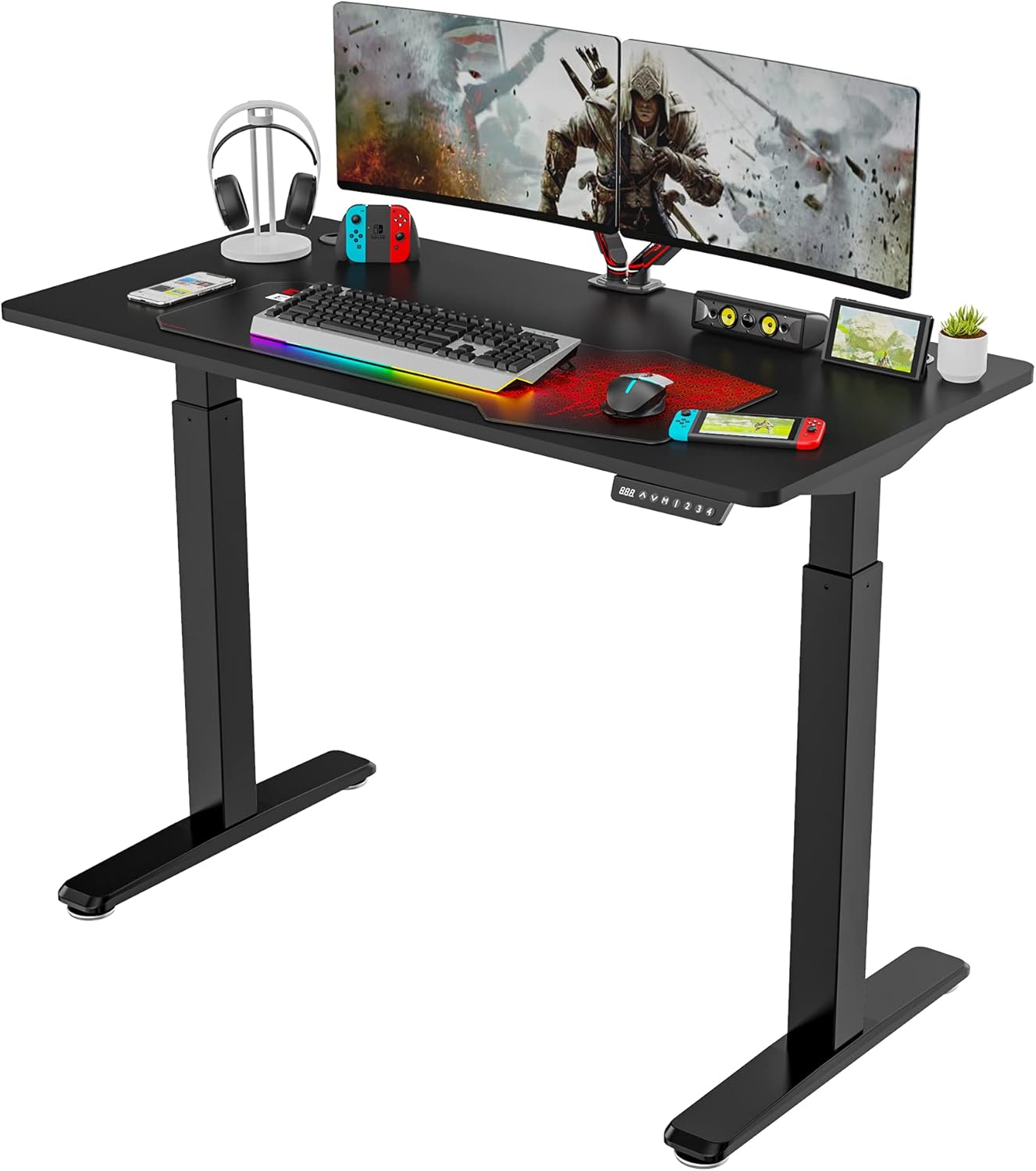 It's_Organized 60 inch Gaming Computer Desk,T-Shaped PC Laptop Table Workstation with Large Mouse Pad,Ample Space Home Office Study Writing Desk with Carbon Fiber Surface,Easy to Assemble,Black