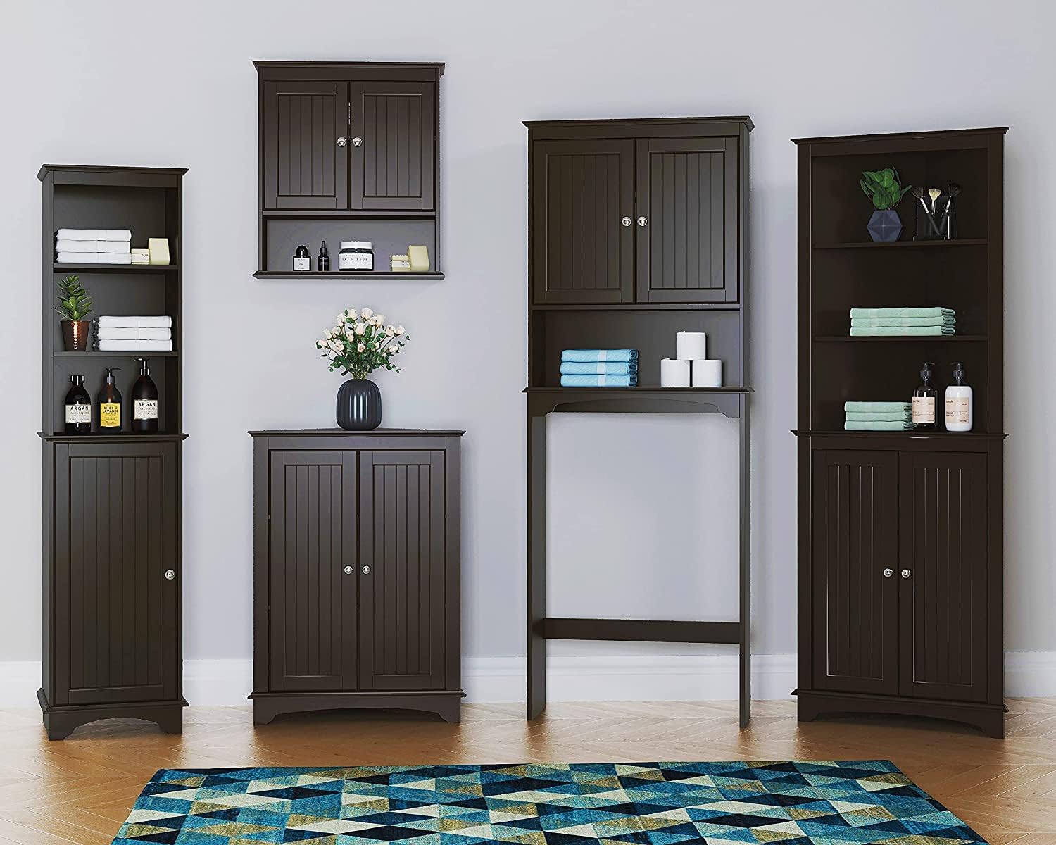 Floor Corner Cabinet with Two Doors and Shelves, Free-Standing Corner Storage Cabinets for Bathroom, Kitchen, Living Room or Bedroom Pack of 2