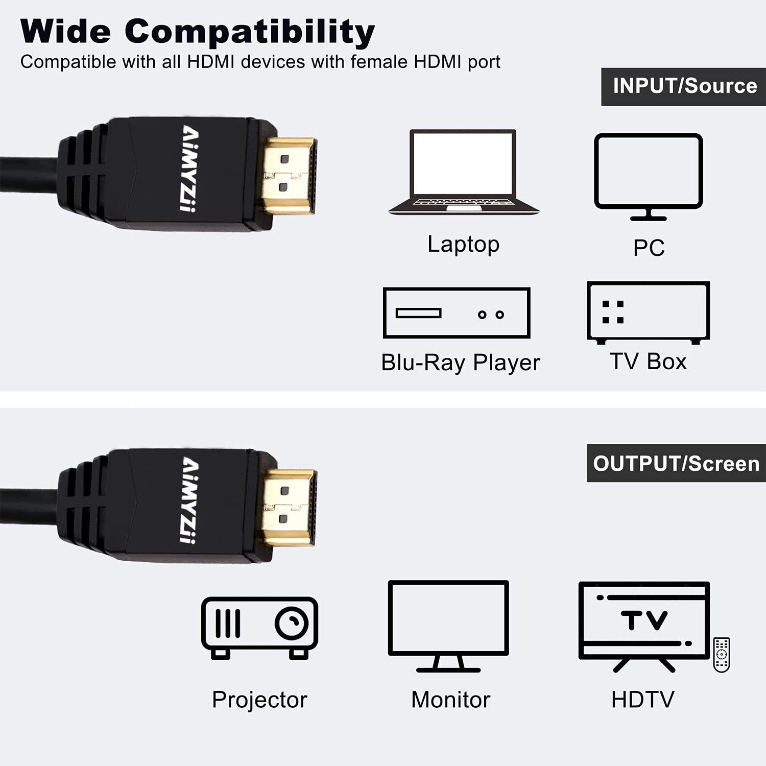 HDMI Cable 100 Feet Aimyzii 4K HDMI 2.0 Cable with Built-in Signal Booster Support 4K 3D 2160P 1080P HDCP2.2 Ethernet ARC and Bandwidth 18Gbps-Black Pack of 2