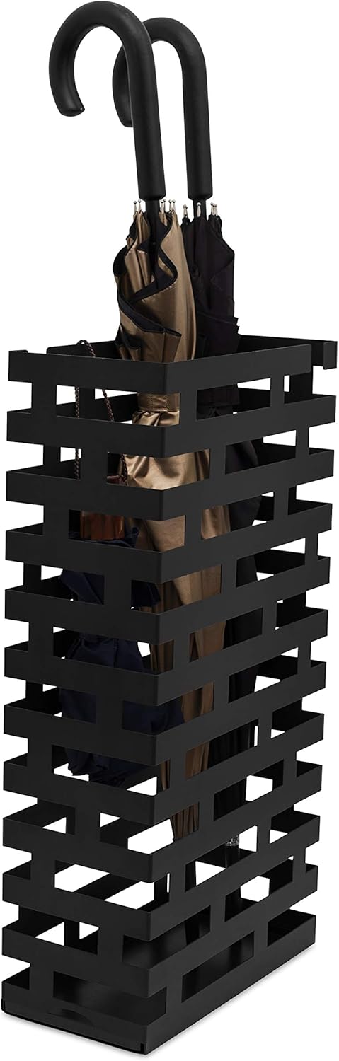 BIRDROCK HOME Umbrella Holder Stand with Removable Water Tray - Large - Rain Collection - Entryway - Decorative Metal Freestanding Rack Organizer - Cane Walking Stick Holder Black