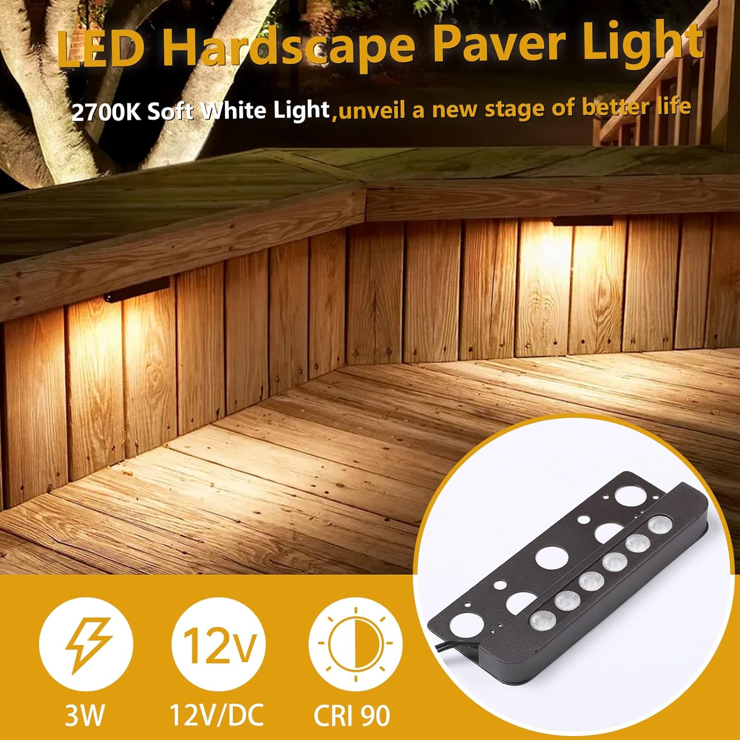 Retaining Wall Lights, Wapiti Hardscape Lighting 7 Inch 3W Outdoor Pavers Light, Waterproof 2700K Soft White, 12V AC/DC Pack of 8