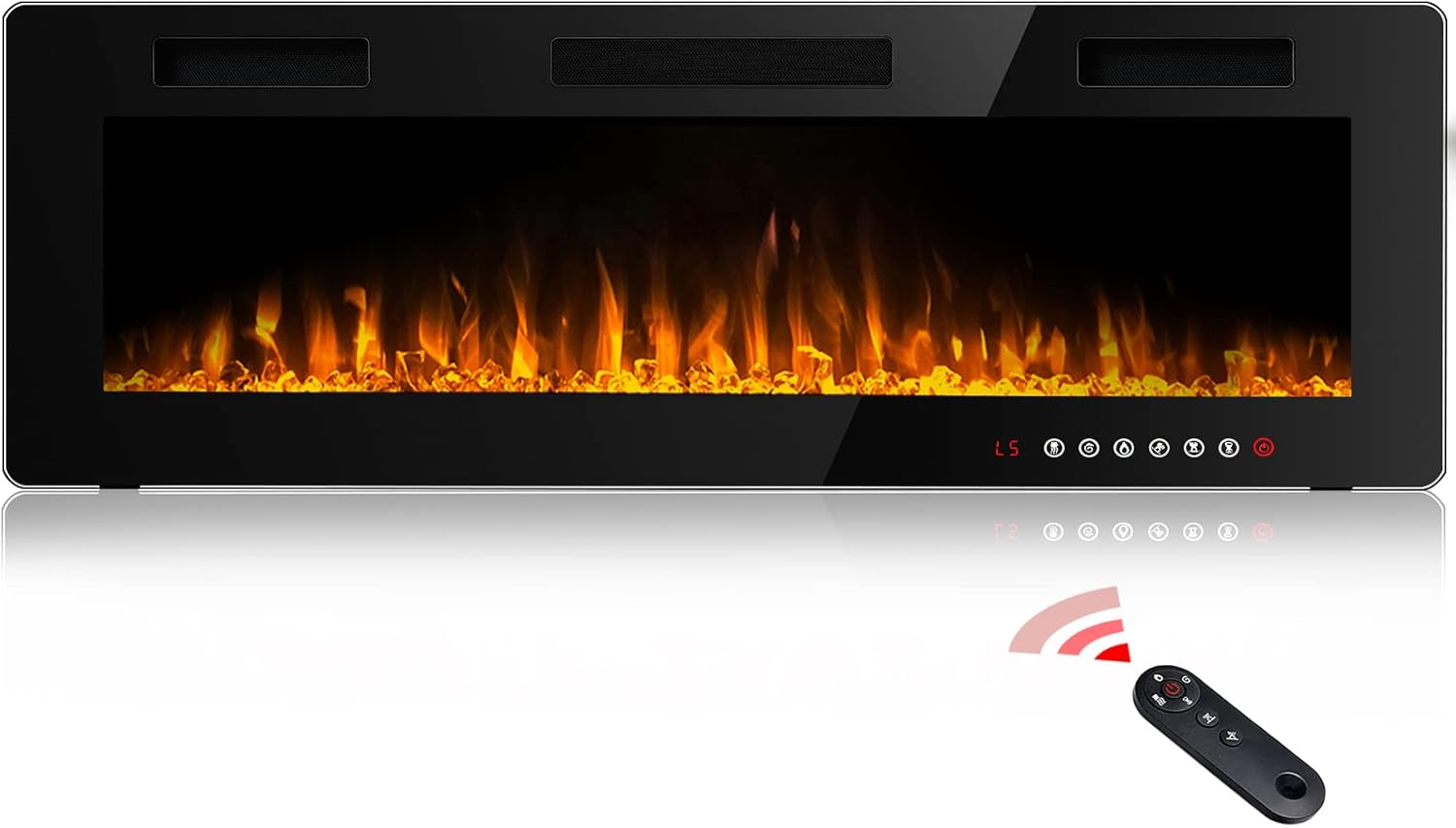Waleaf 60 inch Thinnest Electric Fireplace Recessed Wall Mounted, Linear Fireplace Heater Insert with Adjustable Flame Color Speed, Remote Control Touch Screen,Fit for 2x4/2x6 Stud, 750W/1500W Heater