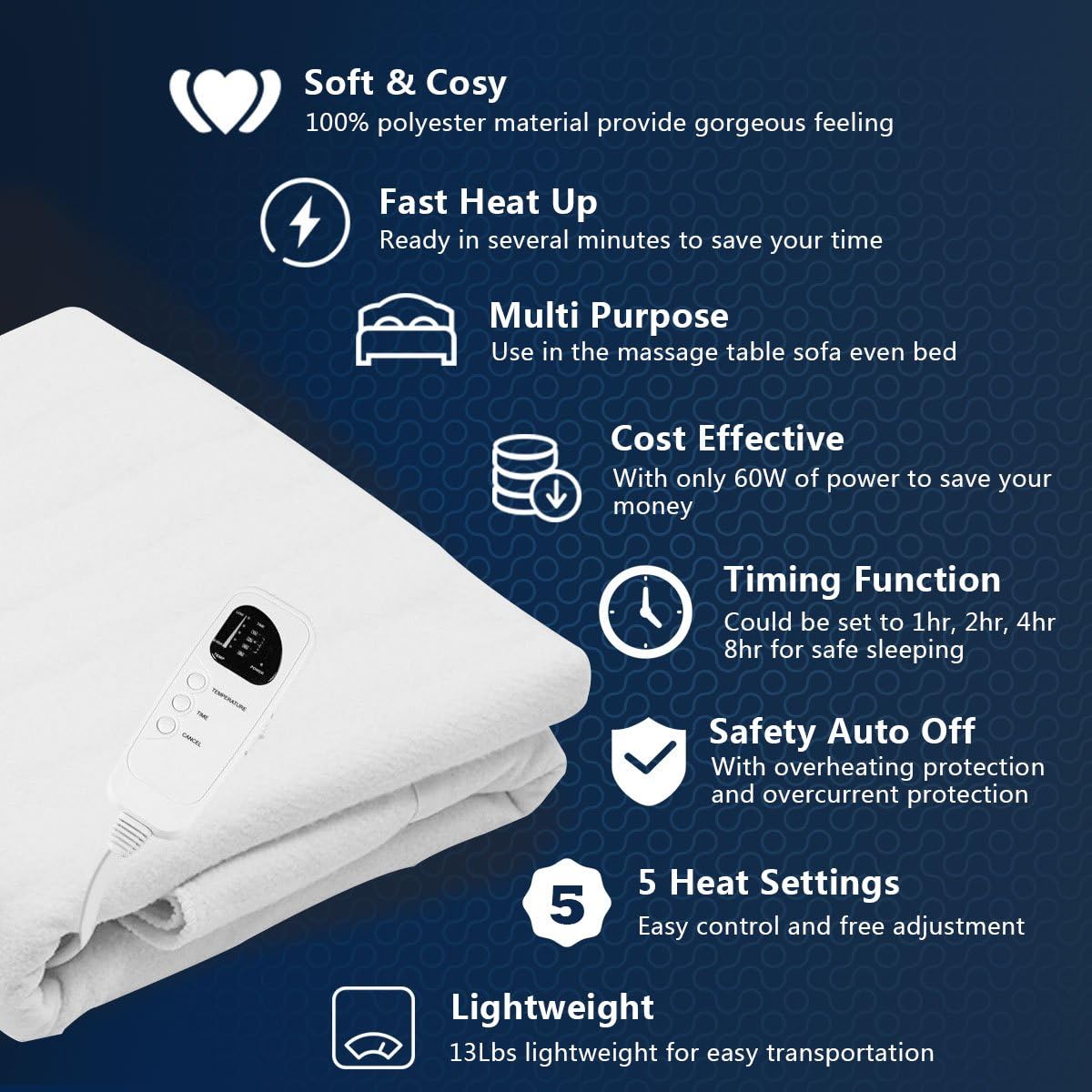 Giantex Standard Massage Table Warmer, Spa Table Heating Pad with Digital Timer and Five Heat Settings, Auto Overheat Protection, Portable Electric Table Warmers Pack of 2