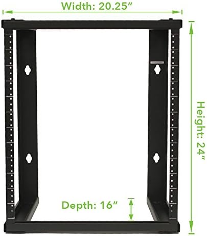 NavePoint 12U Wall Mount Open Frame 19 Inch Server Equipment Rack Threaded 16 inch Depth Black