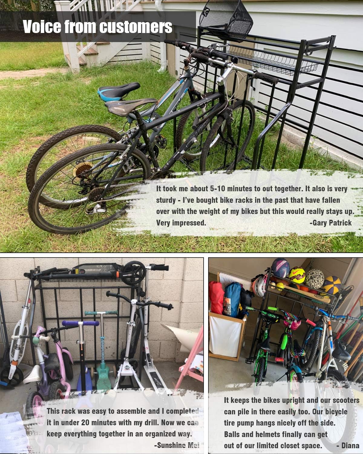 Mythinglogic Garage Bike Rack Storage Organizer,3 Bike Floor Parking Stand for Garage Organizer, Bicycle Storage Rack for Garage, Free Standing Bike Rack for Adult or Kids Bike (Black) Pack of 2