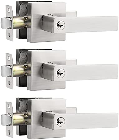 Probrico 4 Pack Square Door Levers Door Locks, Keyless Privacy Handles Locksets Interior Bed and Bath Hardware in Satin Nickel,Heavy Duty Hardware