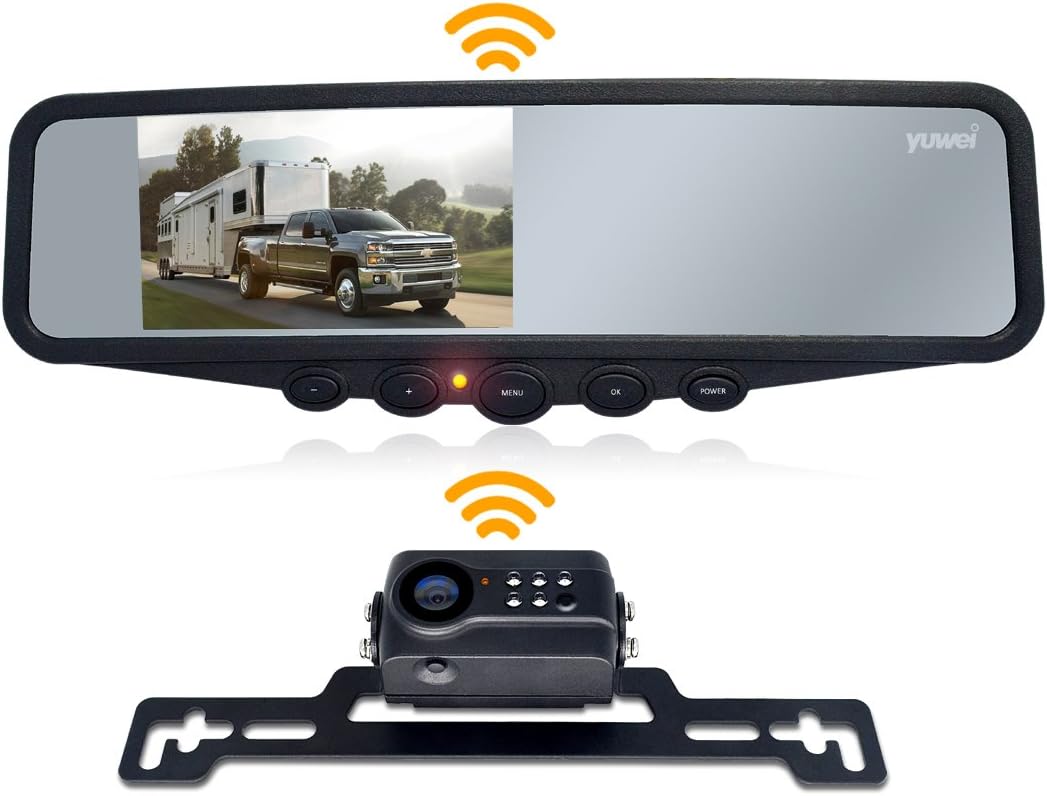 Wireless Backup Camera System, IP69K Waterproof Wireless License Plate Rear View Camera, Night Vision and 4.3&rsquo;&rsquo; Wireless Mirror Monitor for Cars, Trailer, RV, Pickup Trucks, Cargo Vans, etc.