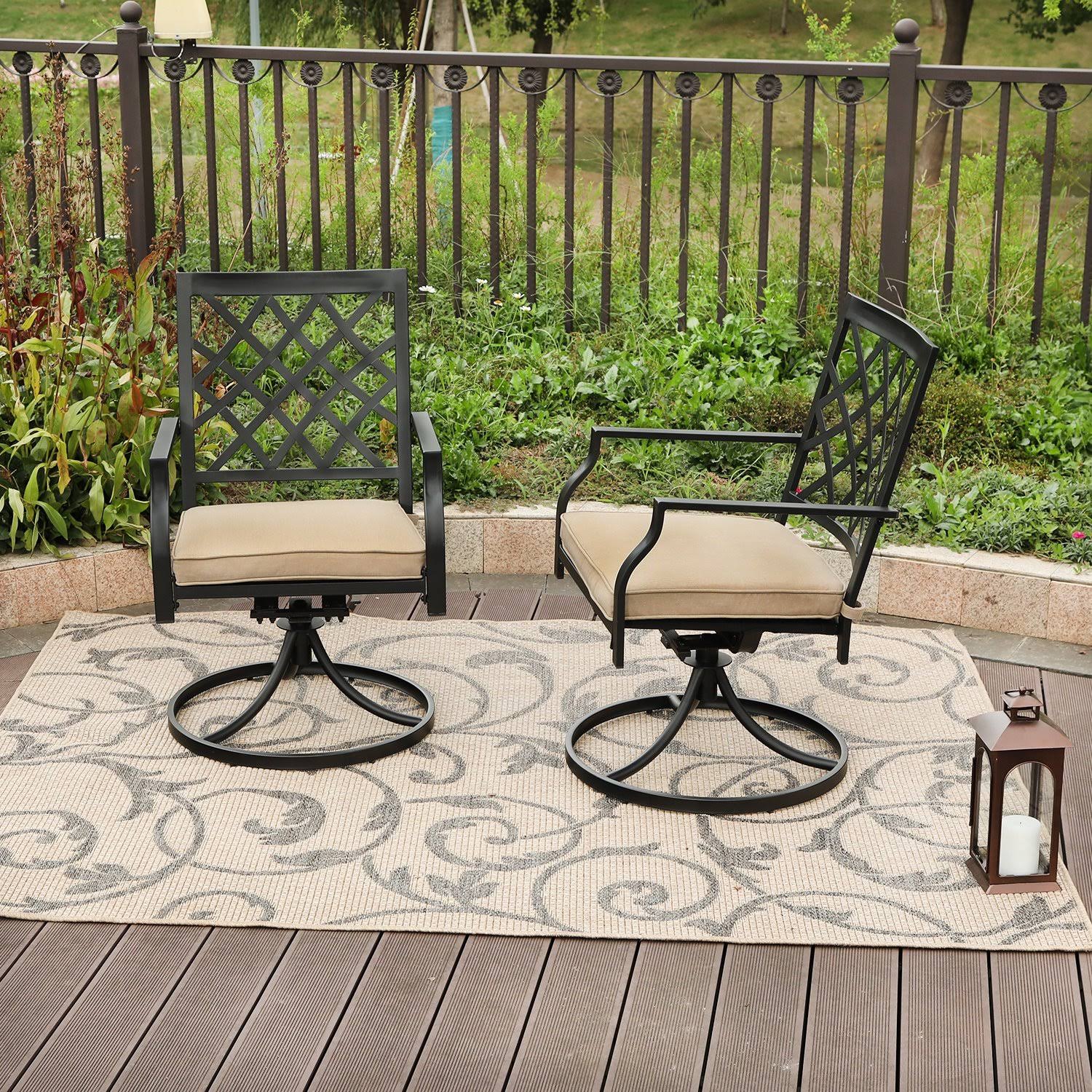PHI VILLA Outdoor Patio Swivel Chair for Garden Backyard Furniture 2 Pcs Sets (Type A)