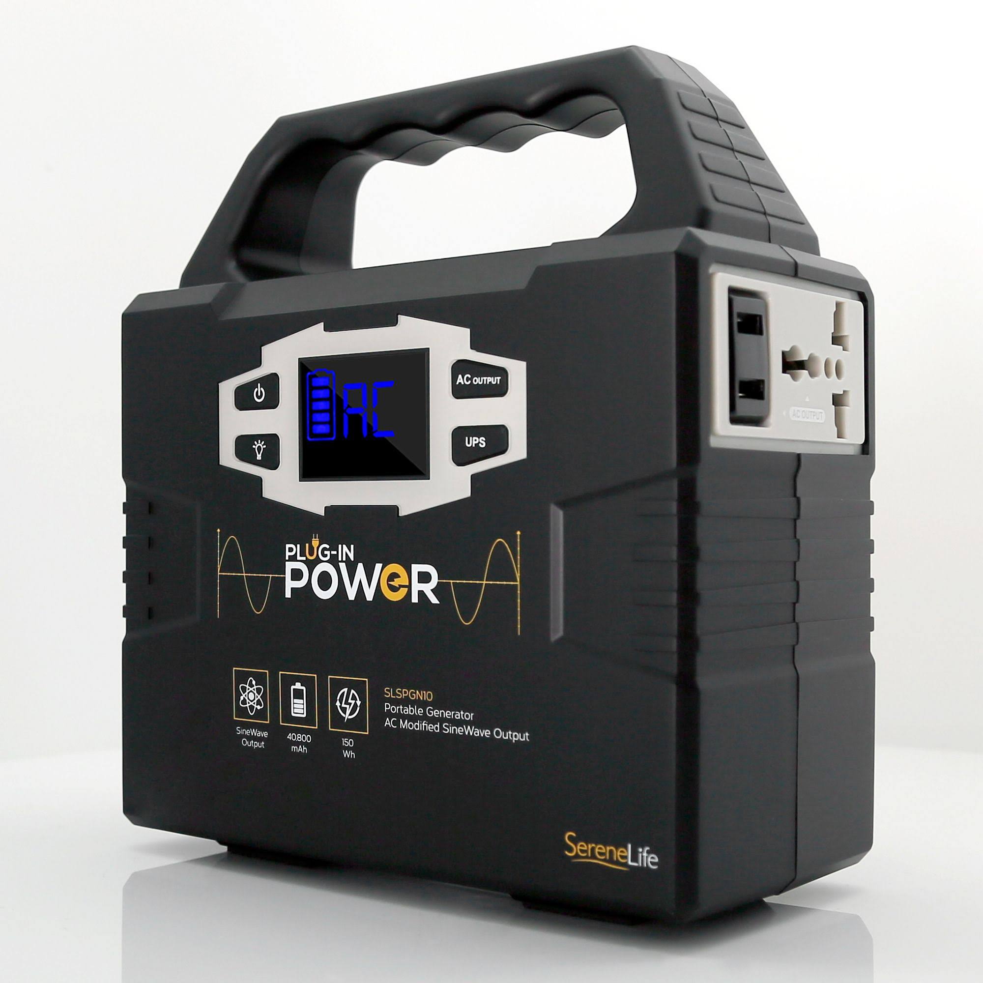 Serenelife Slspgn10 Portable Power Generator - Rechargeable Battery Pack Power Supply, Solar Panel Compatible - 40,800mAh