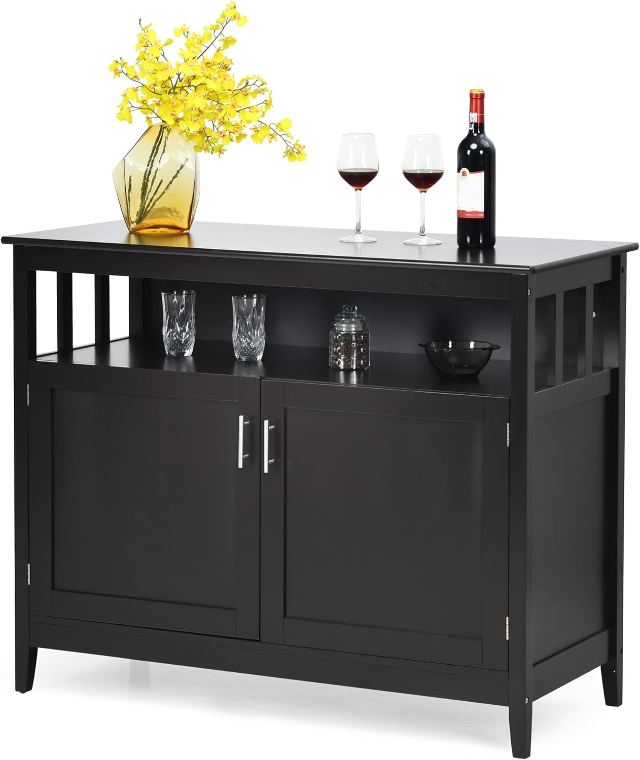 LOKO Buffet Cabinet with Storage, Freestanding Kitchen Cabinet with Adjustable Shelf, Storage Sideboard for Kitchen, Dining Room or Entryway, 45 x 20 x 36 inches (Black)