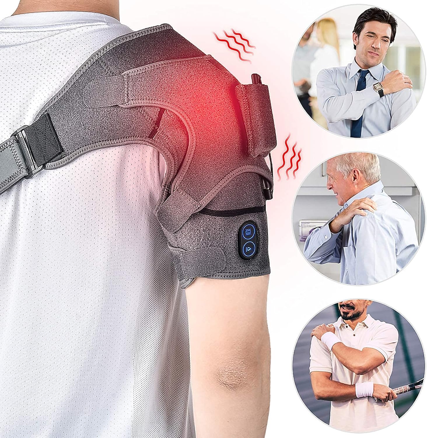 Massager Heating Shoulder Wrap, Heated Pad 3 Vibration and Temperature Settings Adjustable Electric Brace Support Heated Shoulder Pad for Relax Shoulder