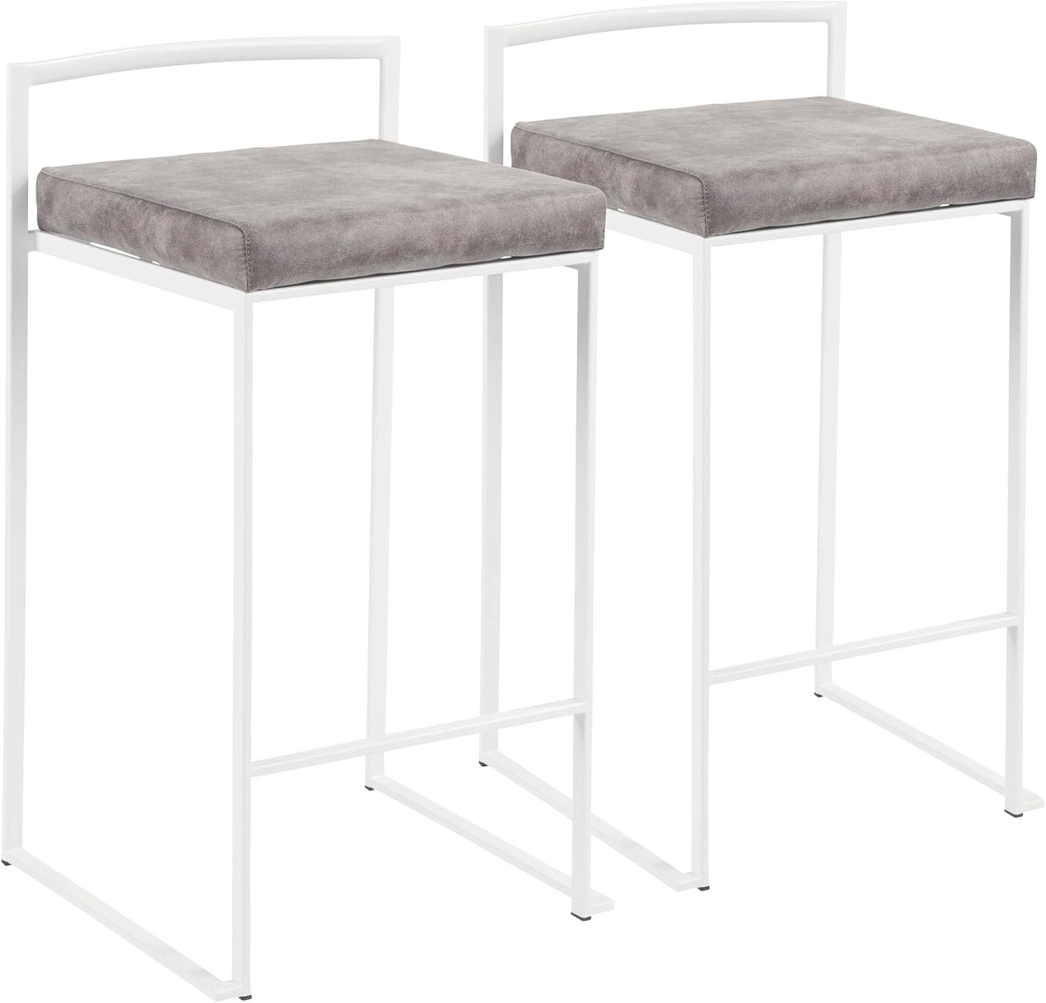 Contemporary Home Living Set of 2 White and Gray Fabric Stacker Counter Stool - 31