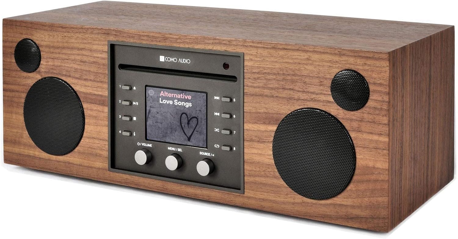 Como Audio: Musica - Wireless Music System with CD Player, Internet Radio, Spotify Connect, Wi-Fi, FM, Bluetooth and One Touch Streaming - Walnut/Black
