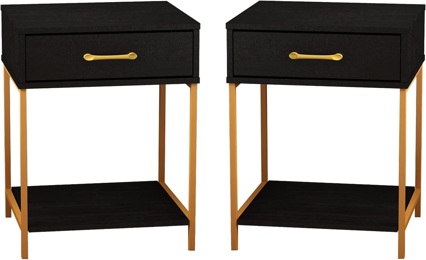 FAMAPY Nightstand Set of 2 with Drawers End Table, Modern Industrial Bedside Table with Metal Frame Side Table for Bedroom Black (17.7&rdquo;L x 15.7&rdquo;W x 22.8&rdquo;H)