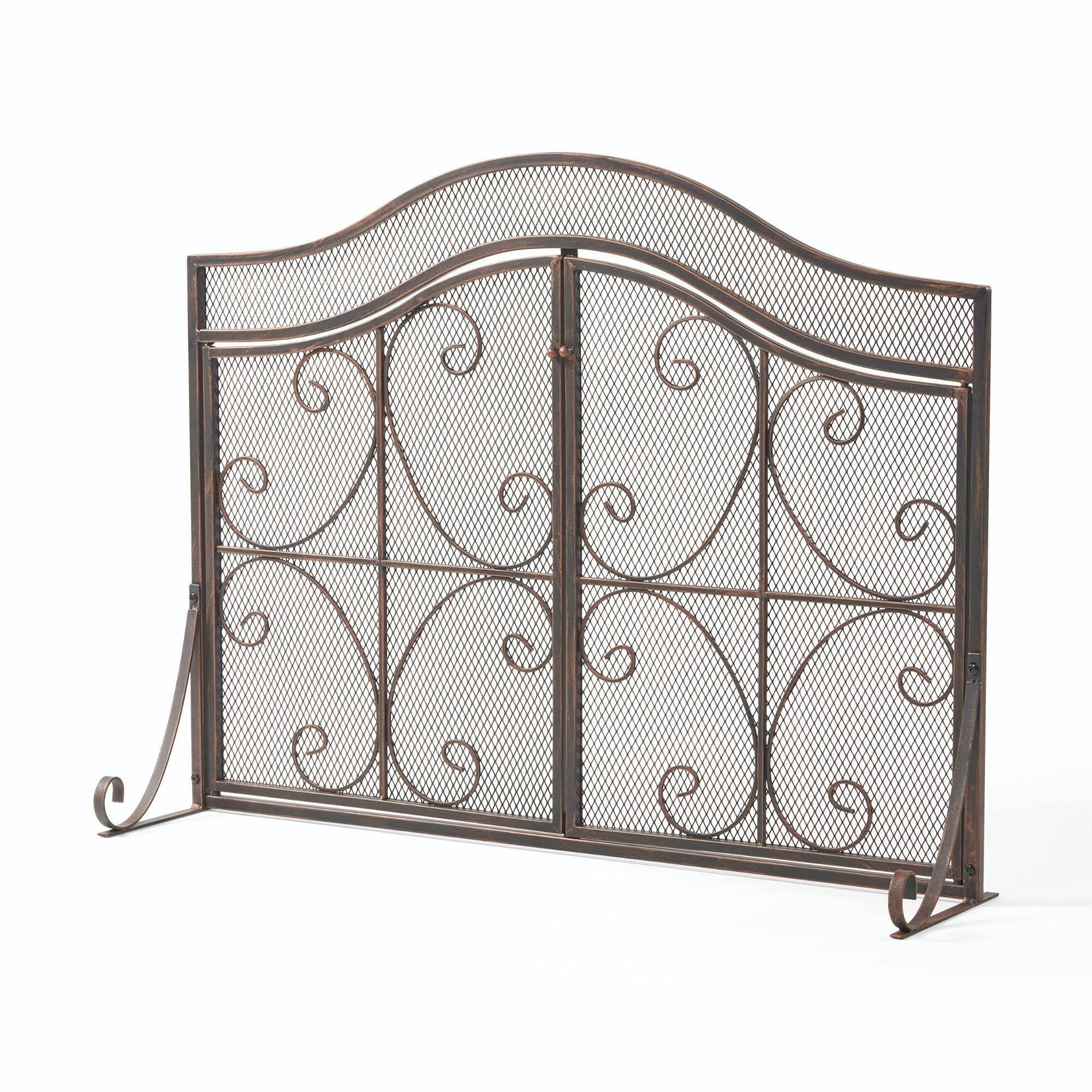 41x22 Black Contemporary Scrollwork Accent Fireplace Screen