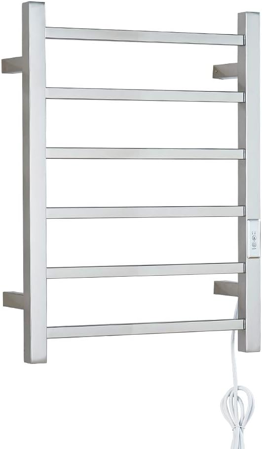 FUREX Towel Warmer 6 Bar Electric Heated Towel Rack Wall Mount Plug-in/Bath Towel Heater (Mirror Polish - Timer)