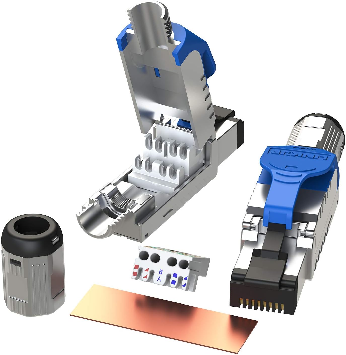 LINKUP - RJ45 Connectors Cat6A (12 Pack) Shielded Keystone Jack Zinc-Alloy Housing Modular Termination | 10G Easy Internet Tool Free Jacks | for Cat6A up to 22AWG Solid Bulk S/FTP Ethernet Cable Pack of 2