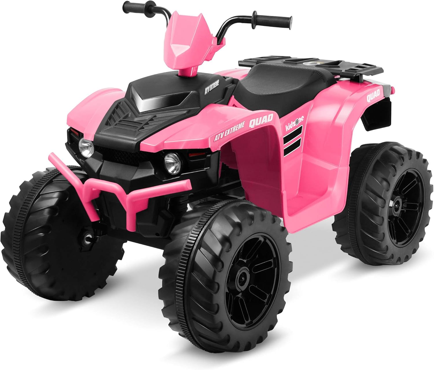 Kidzone 12V Battery Powered Electric Ride-On ATV Toy Vehicle for Kids Ages 3-7 DIY License Plate, 4 Wheeler Quad Car, MP3, High Low Speeds, LED Lights, Bluetooth - Black