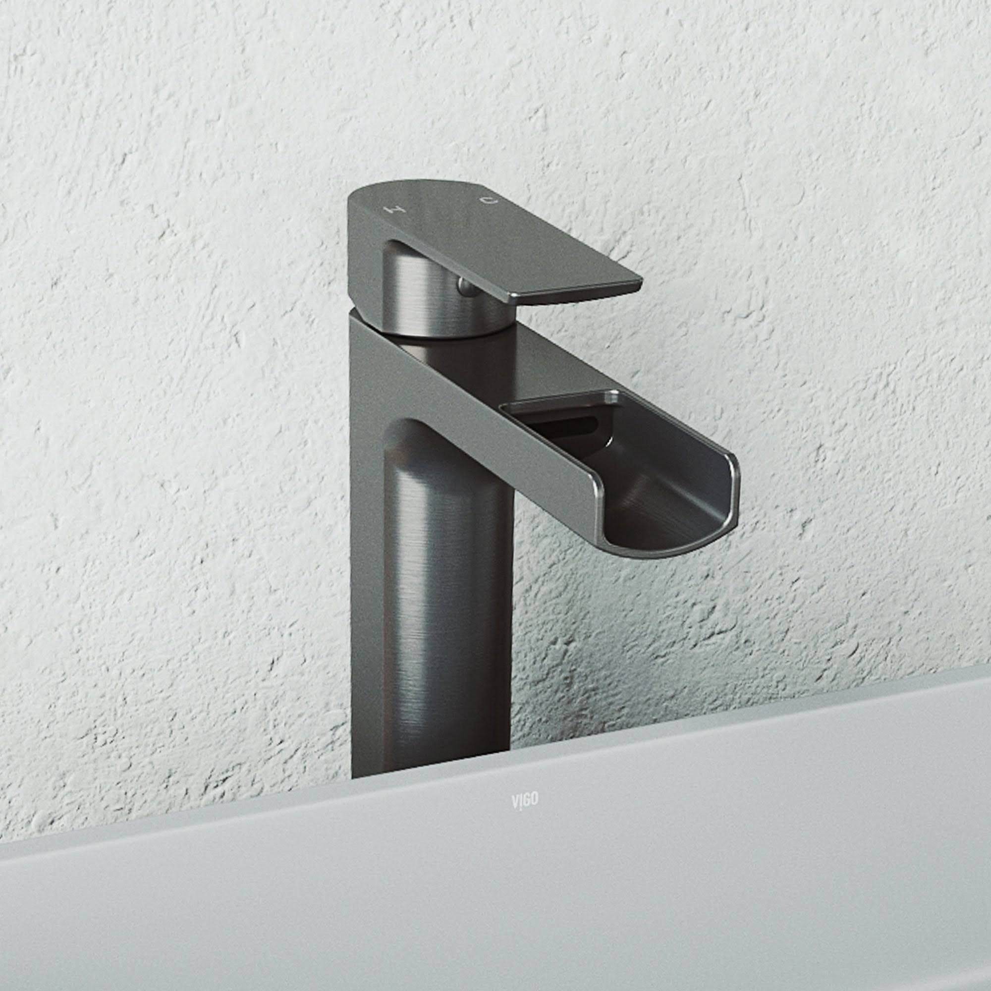 Vigo Amada Graphite Black 1-Handle Waterfall Vessel Bathroom Faucet