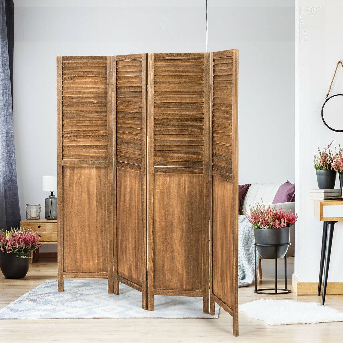 5.6 ft Tall 4 Panel Folding Privacy Room Divider-Wood