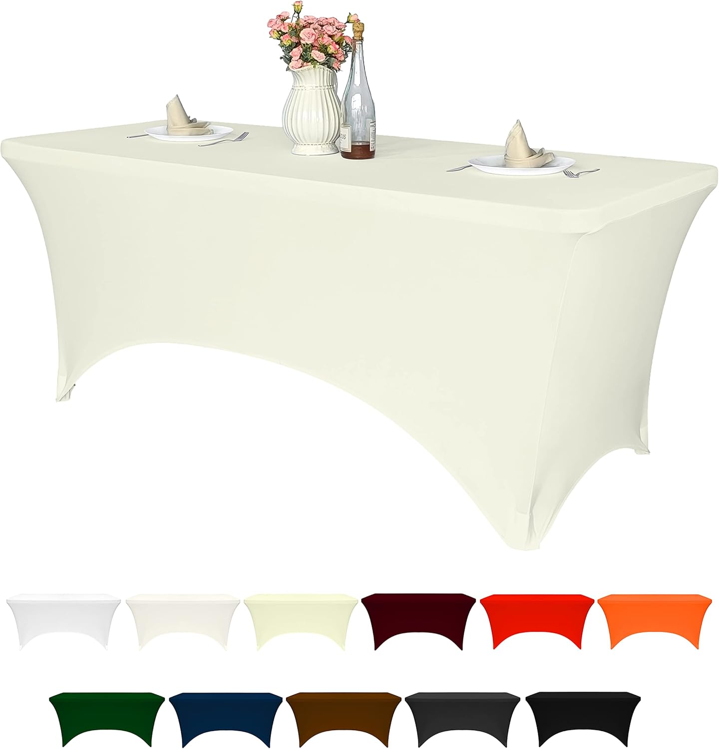 Grandipity Spandex Black 6 Pack Stretch Polyester Fitted Tablecloth 6 FT Table Cloth Washable - Wrinkle Free and Resistant, Durable & Spandex Fabric Table Cover for Fancy Events, Wedding, Party & More