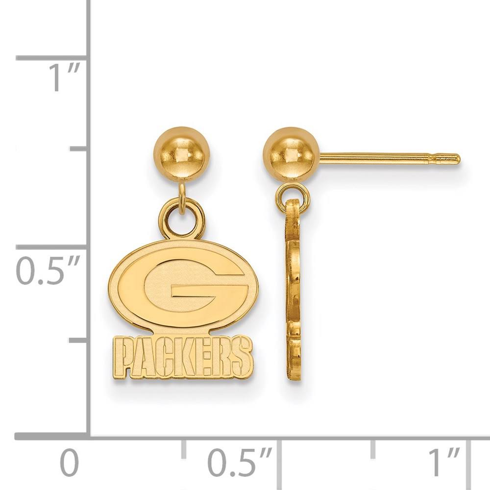 Green Bay Packers Sterling Silver Gold Plated Dangle Ball Earrings