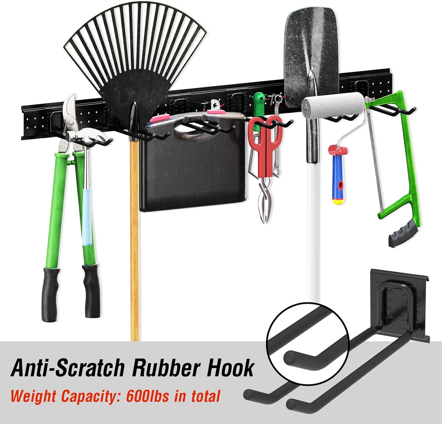 Stormann Tool Storage Rack Wall Mount Garage Tool Organizer Heavy Duty 16 Hooks Max Load to 600lbs for Power tools,Shovels,Hoes,Brooms,Weeder,Leaf Blower,and More Pack of 2