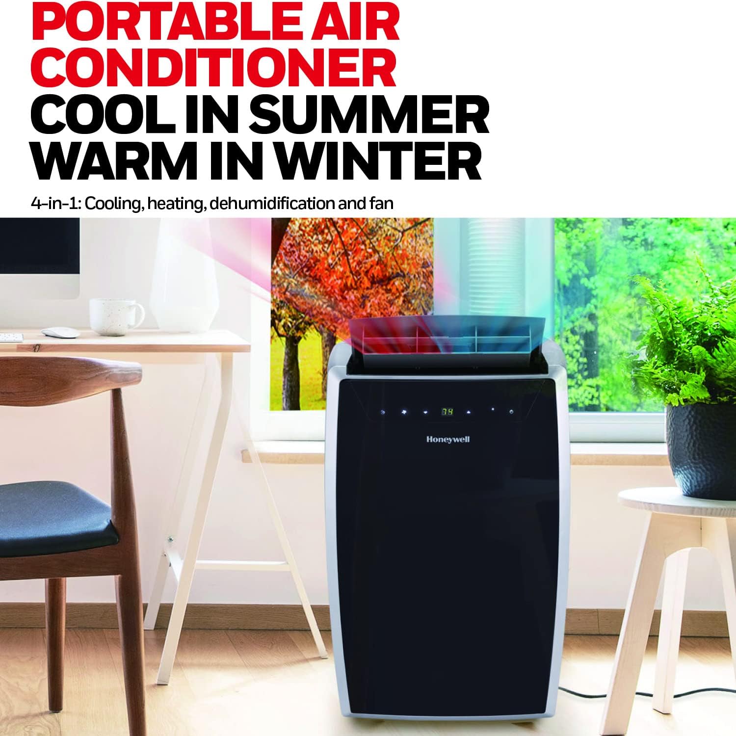 14,000 BTU Heat and Cool Portable Air Conditioner, Dehumidifier and Fan, Black/SIlver