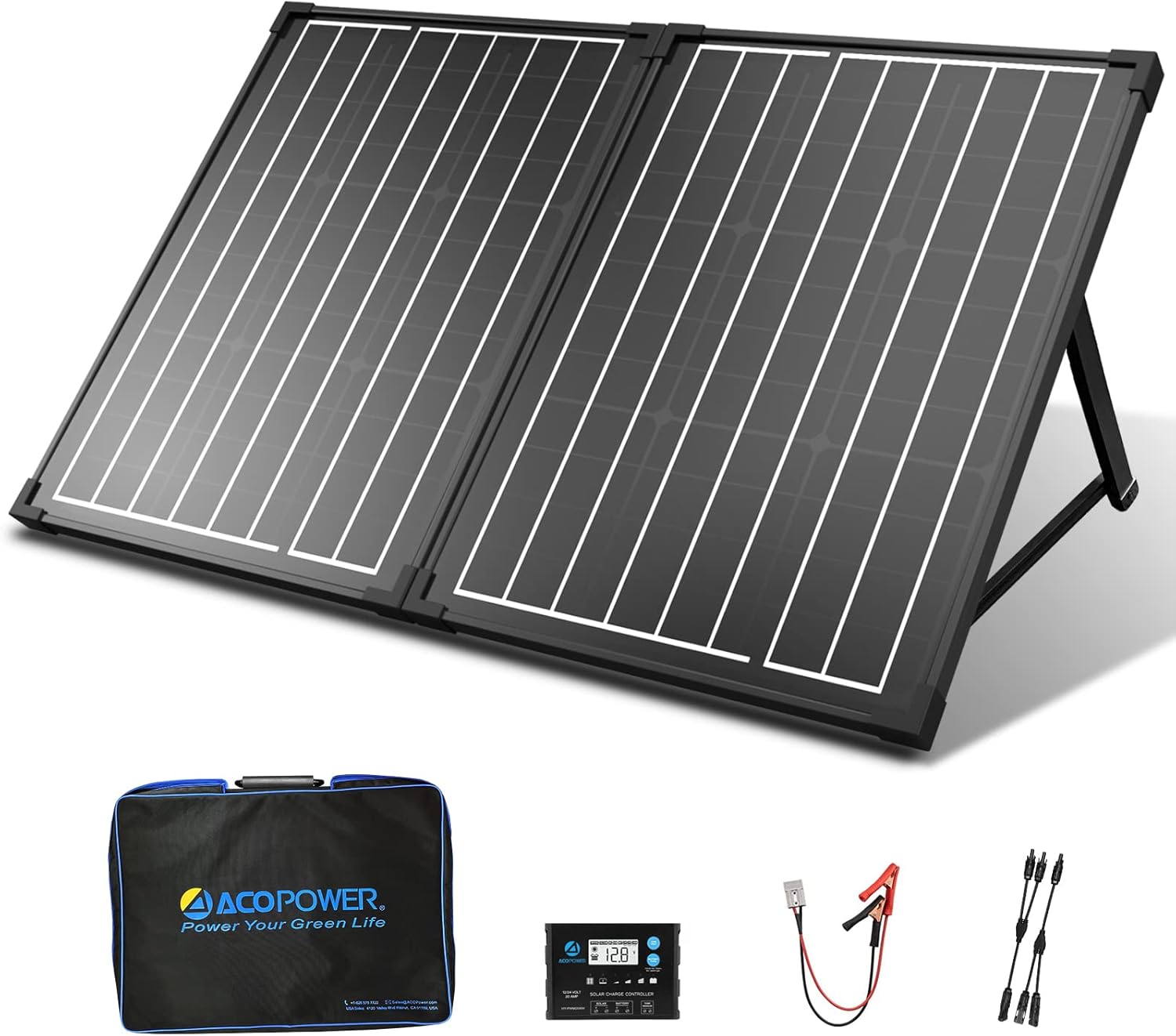 ACOPOWER Portable Solar Panels，100W Foldable Solar Panel Suitcase 12 Volt Monocrystalline Solar Panel kit with Waterproof 20A Charger Controller for Camping, Power Supply and Emergency Backup