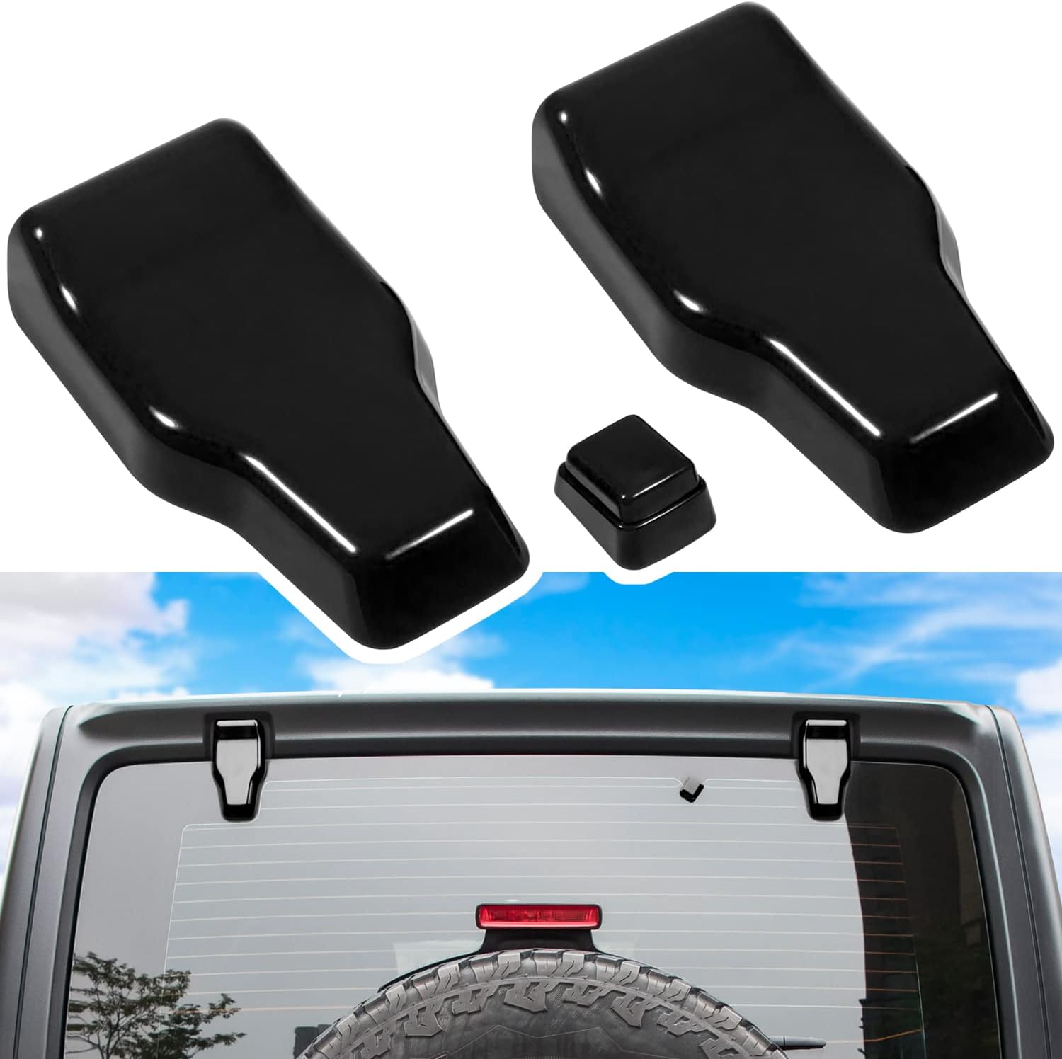 Rear Tail Door Window Hinge & Rain Wiper Nozzle Cover Trim for 2018-2021 Jeep Wrangler JL JLU Sports Sahara Freedom Rubicon Unlimited 2-Door & 4-Door Exterior Accessories Decoration (Red 3PCS)