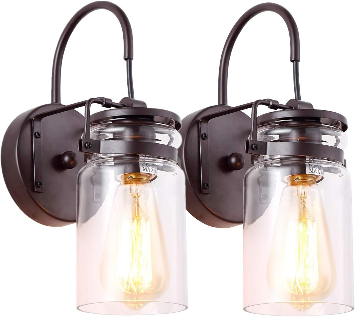 HOMIFORCE Vintage Style 2-Light Sconce Light Set of Two with Super-Thick Glass Shade Simplicity Industrial Retro Edison Fixture in Antique Brown Finish CL2017036-2(Stephan Brown) Pack of 2