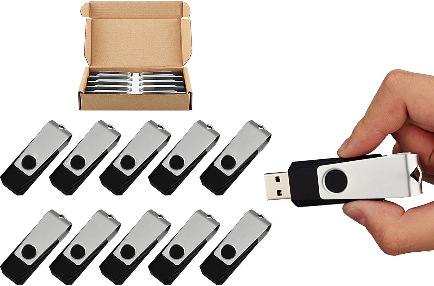 TOPESEL 50PCS 8GB Bulk USB 2.0 Flash Drive Swivel Memory Stick Thumb Drives Pen Drive (8G, 50 Pack, Black)