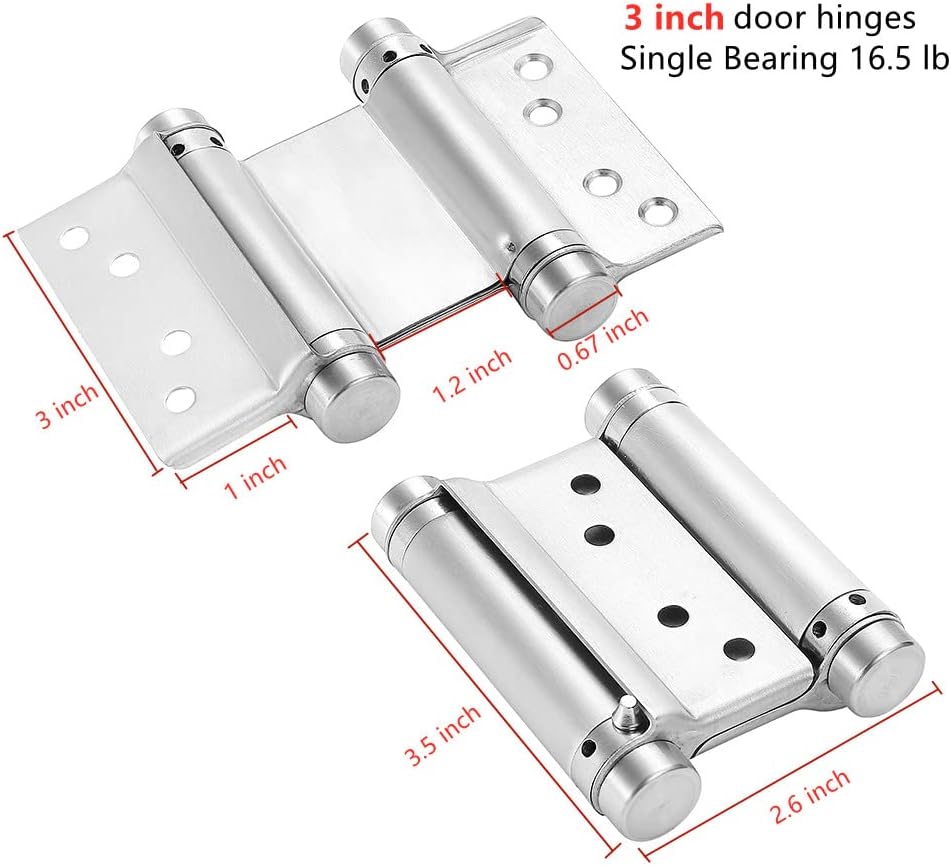Stainless Steel Door Swing Hinge,4 Pack 3&rsquo;&rsquo; Self Closing Double Action Spring Hinges for Cafe Saloon Pub Doors Gate, with Pins Screws