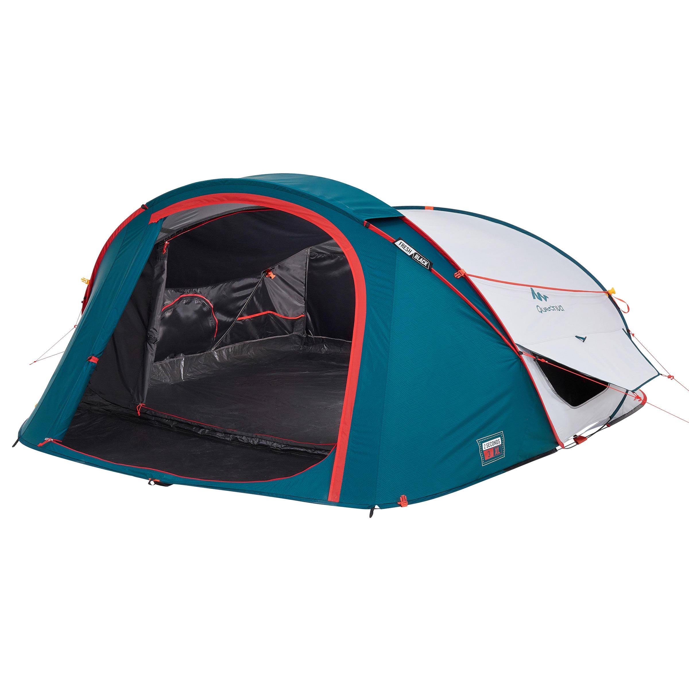 Quechua 2 Seconds XL Fresh u0026 Black, Waterproof Camping Tent, 3 Person in Storm Gray
