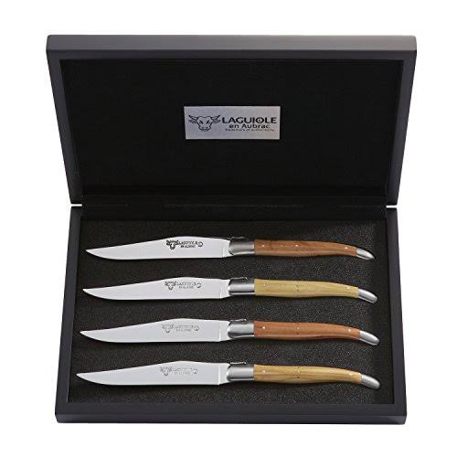 Laguiole en Aubrac Steak Knives, Mixed French Woods Handles, Set of 4
