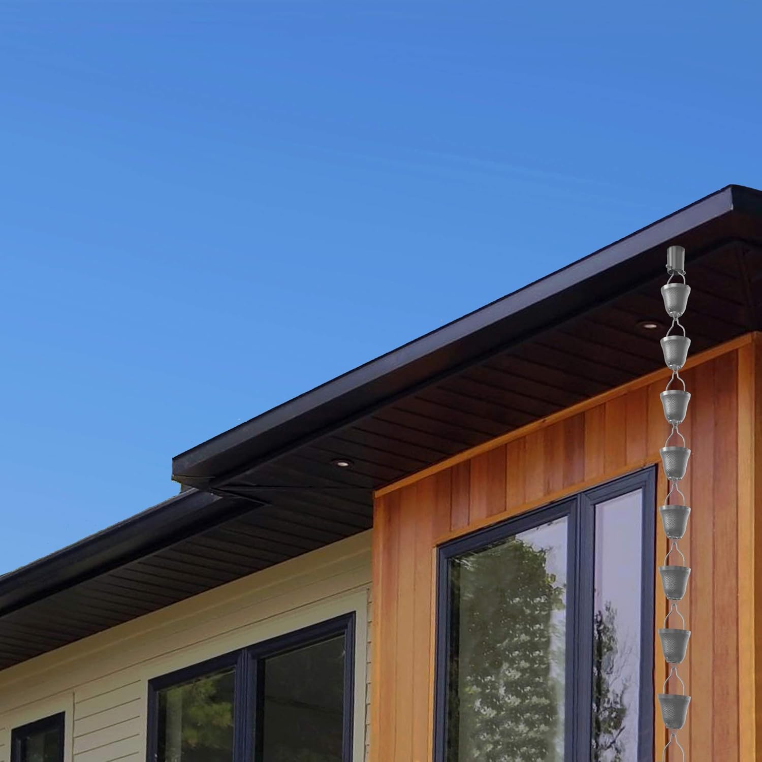 Rain Chains Direct Contempo Rain Chain, 8.5 Feet Length, Aluminum, Gray, Functional and Decorative Replacement for Gutter Downspout