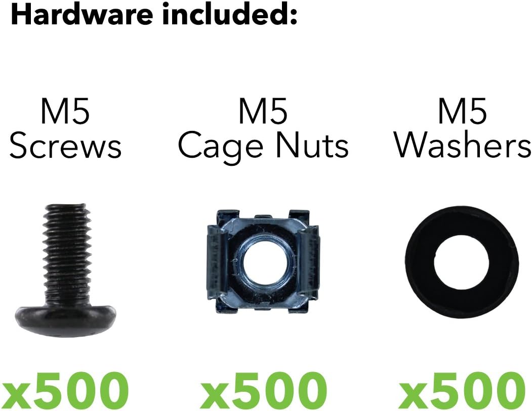 NavePoint M5 Cage Nuts and Screws for Server Shelves Cabinets - 500 Pk Rack Mount