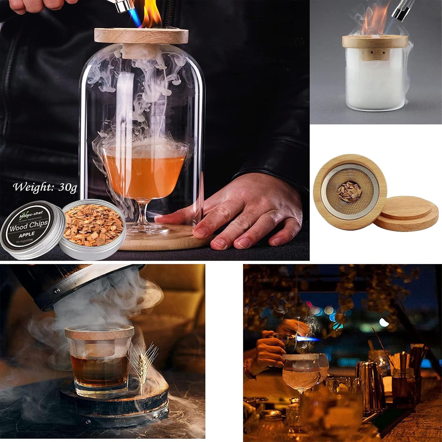 Cocktail Smoker Kit.Old Fashioned Drink Smoker Whiskey Smoker Infuser Kit.Bourbon Smoker Kit with Wood Chips Smoke Top as Gift for Whiskey Lovers,Dad,Husband,Men Pack of 2