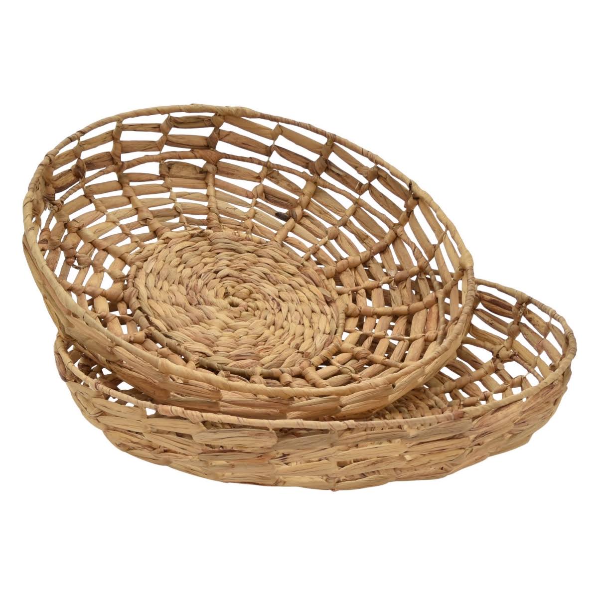 Plutus 2 Piece Modern Water Hyacinth Tray Set in Brown - PBTH92741