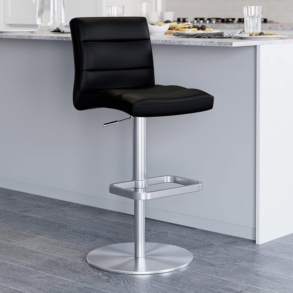 Zuri Furniture Black Lush Flat Round Base Adjustable Height Swivel Armless Bar Stool