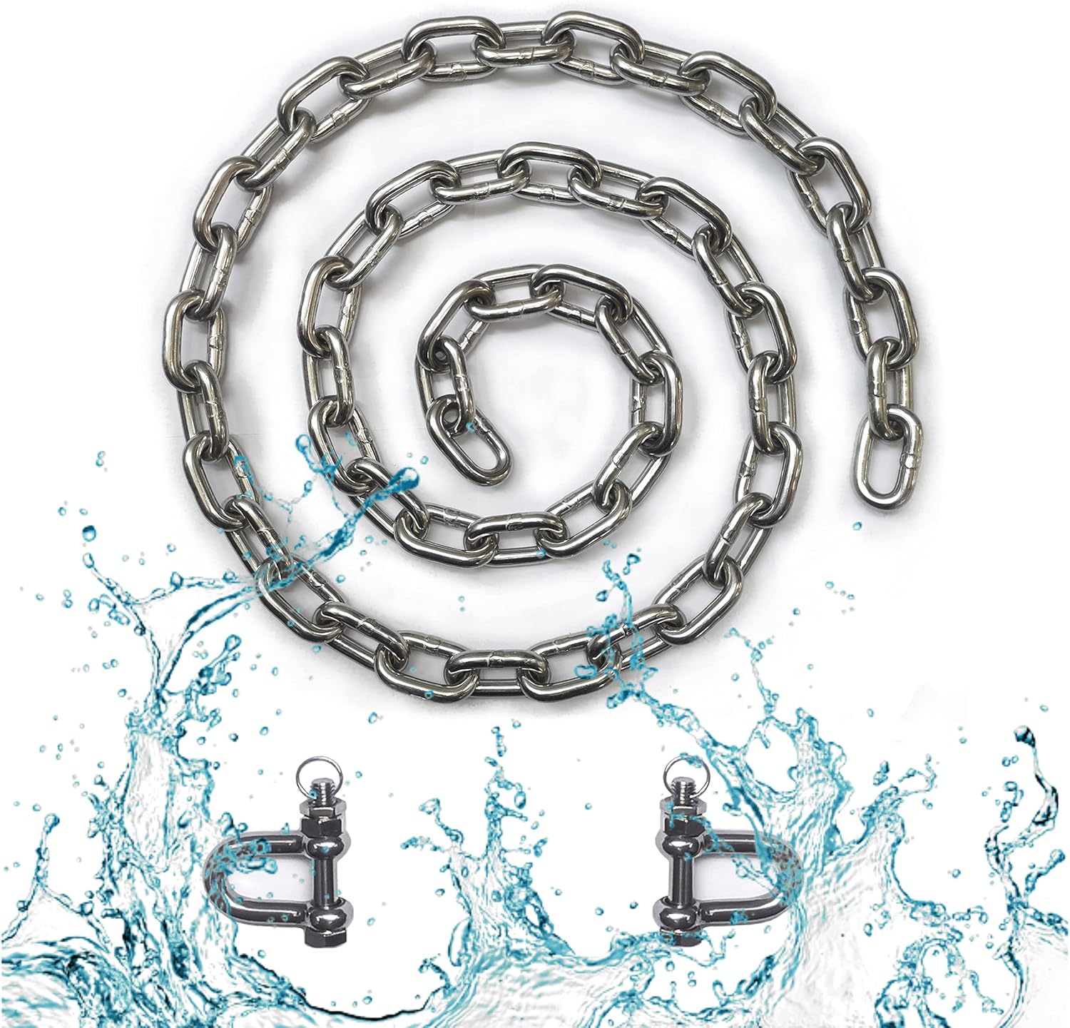 Ejemow Stainless Steel Anchor Chain for Boat with Shackles,1/4 Inch,4-1/2FT Length,Boat SUV Trailer Hammock Chain,Include 2PCS Anti-Off Shackles/Buckles Pack of 2