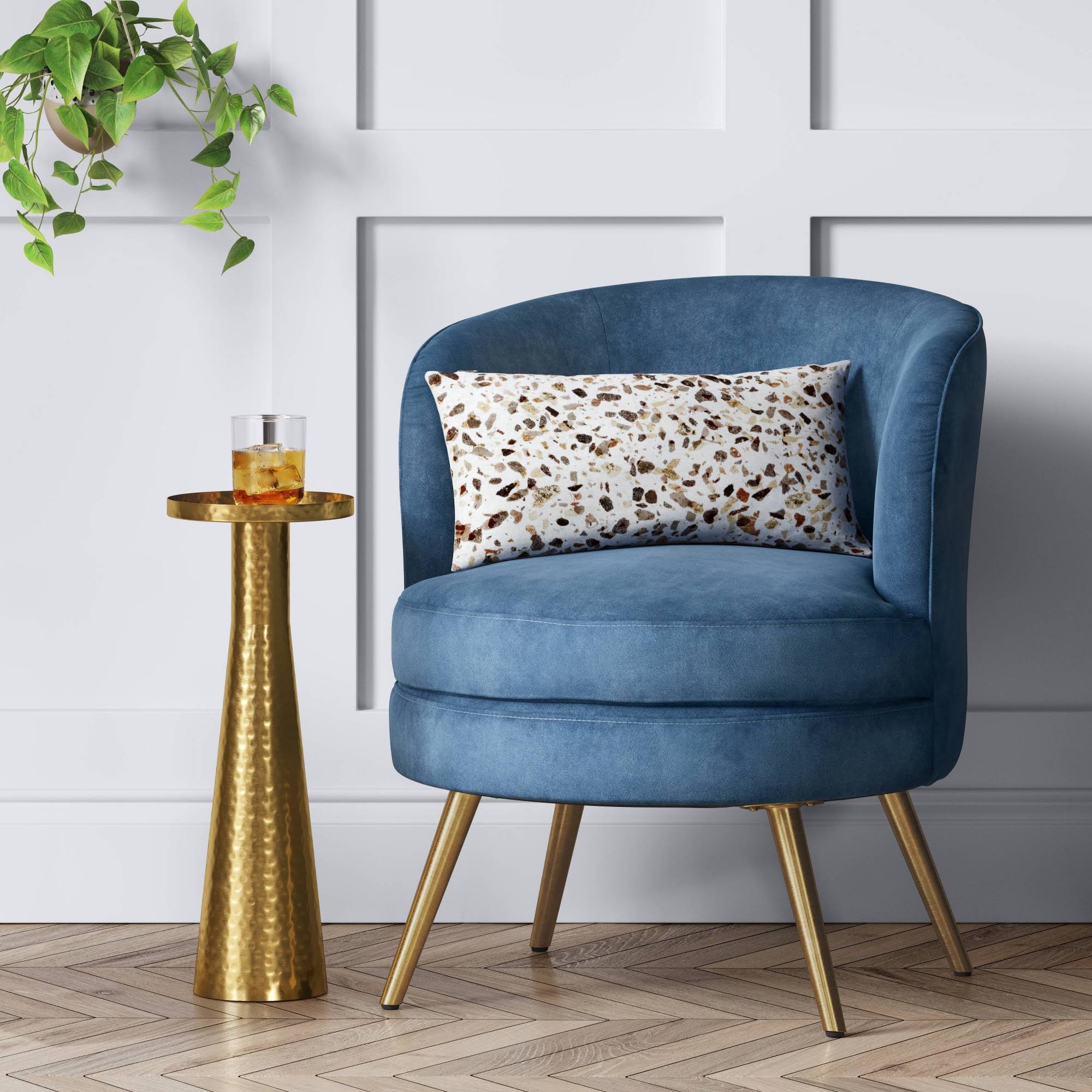 Beadle Accent Chair with Brass Leg Velvet Blue - Project 62