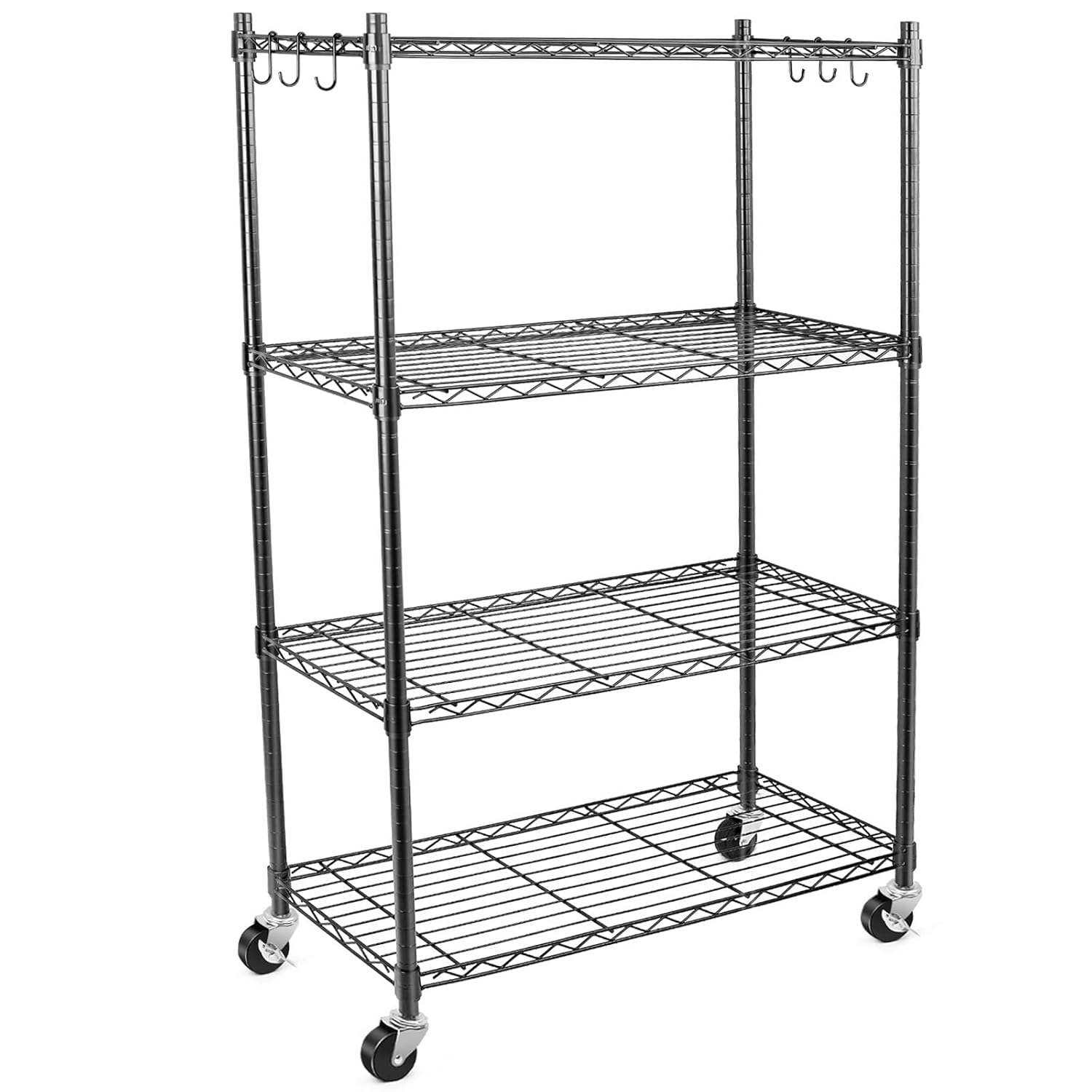 WDT Shelving Storage Units on Wheels Casters, Adjustable Heavy Duty Metal Shelf Wire Storage Rack for Home Office Garage Kitchen Bathroom Organization,Black 14