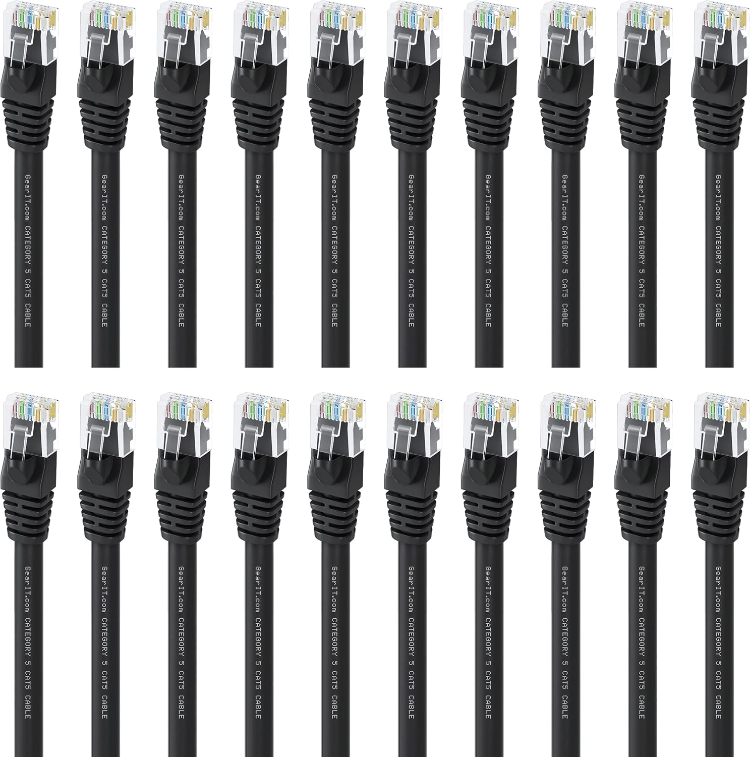 GearIT 100-Pack, Cat5e Ethernet Patch Cable 3 Feet - Snagless RJ45 Computer LAN Network Cord, Black - Compatible with 48 Port Switch POE Rackmount 48port Gigabit