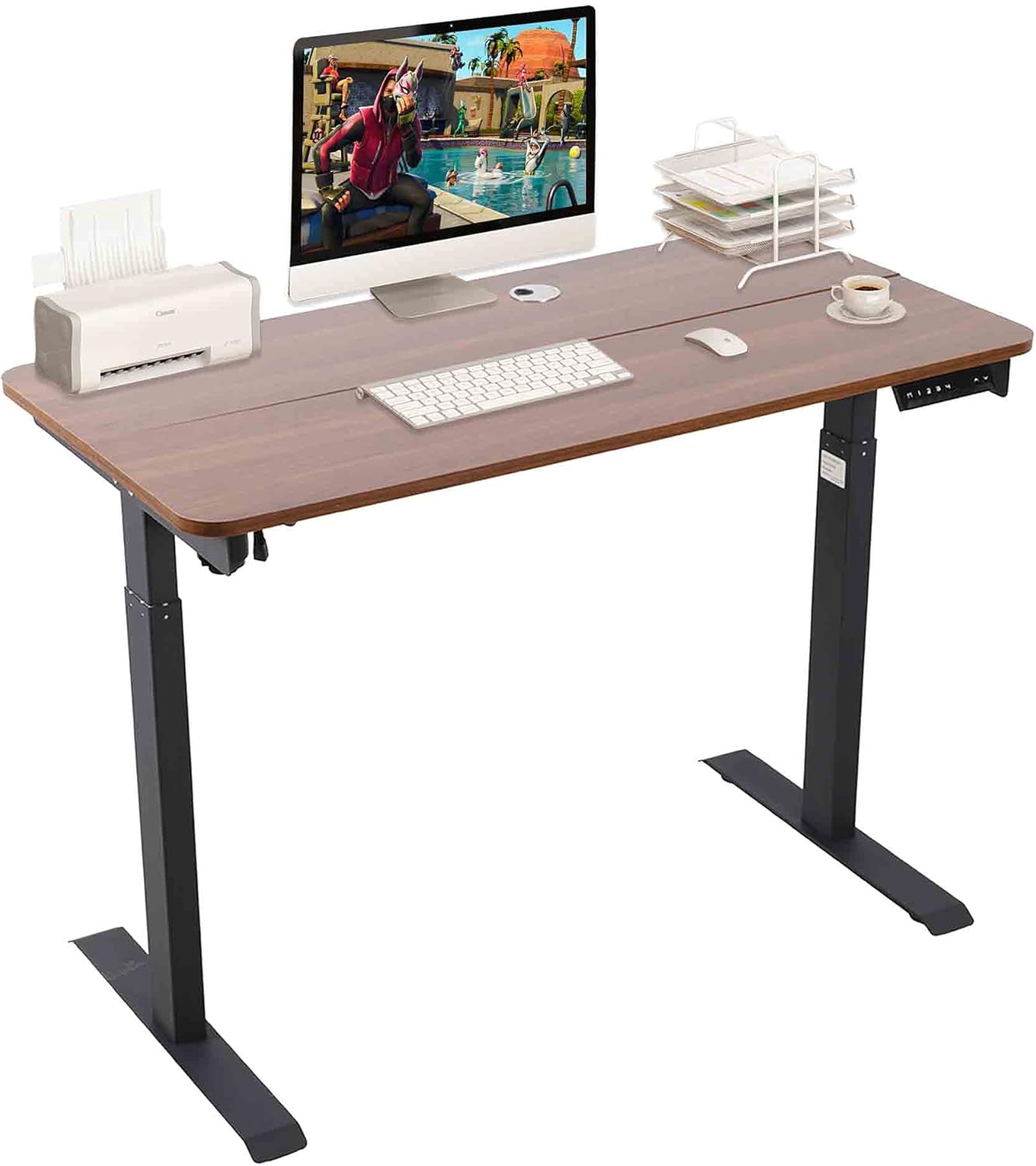 Adjustable Height Standing Desk, Electric 48 x 24 Inches Standing Up Table, Sit Stand Home Office Desk with Splice Board, Computer Writing Desk Workstation, Black Frame/Walnut Top