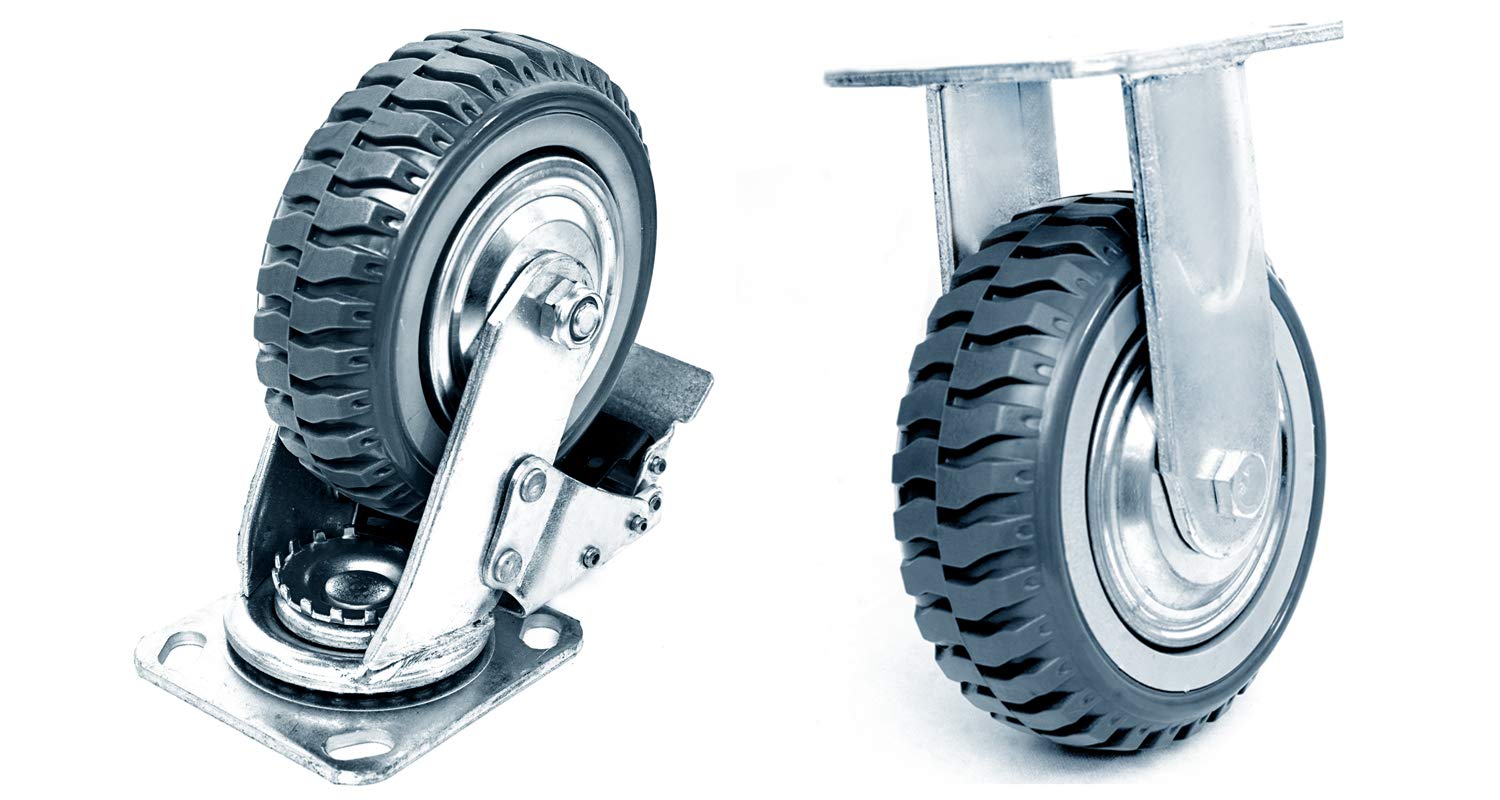 6 inch Caster Wheels Heavy Duty 4 Pack Anti-Skid Rubber Swivel Caster Mute with 360 Degree Ball Bearing Castors Top Plate (2PCS Fixed Caster Wheels 2PCS Locking Swivel Casters)