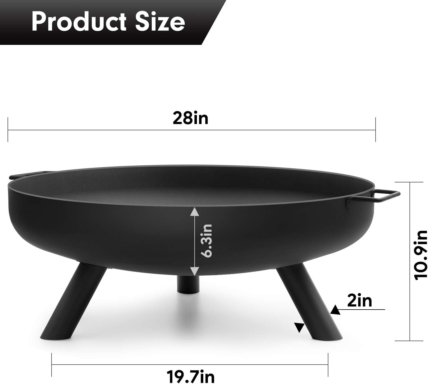 AMAGABELI GARDEN & HOME Fire Pit Outdoor Cast Iron Wood Burning Fire Bowl 28in with A Drain Hole Fireplace Extra Deep Large Round Outside Backyard Deck Camping Heavy Duty Metal Grate Rustproof BG368