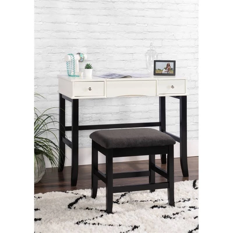 Linon Jackson Wood Vanity Set in Black and White - CYMX2082